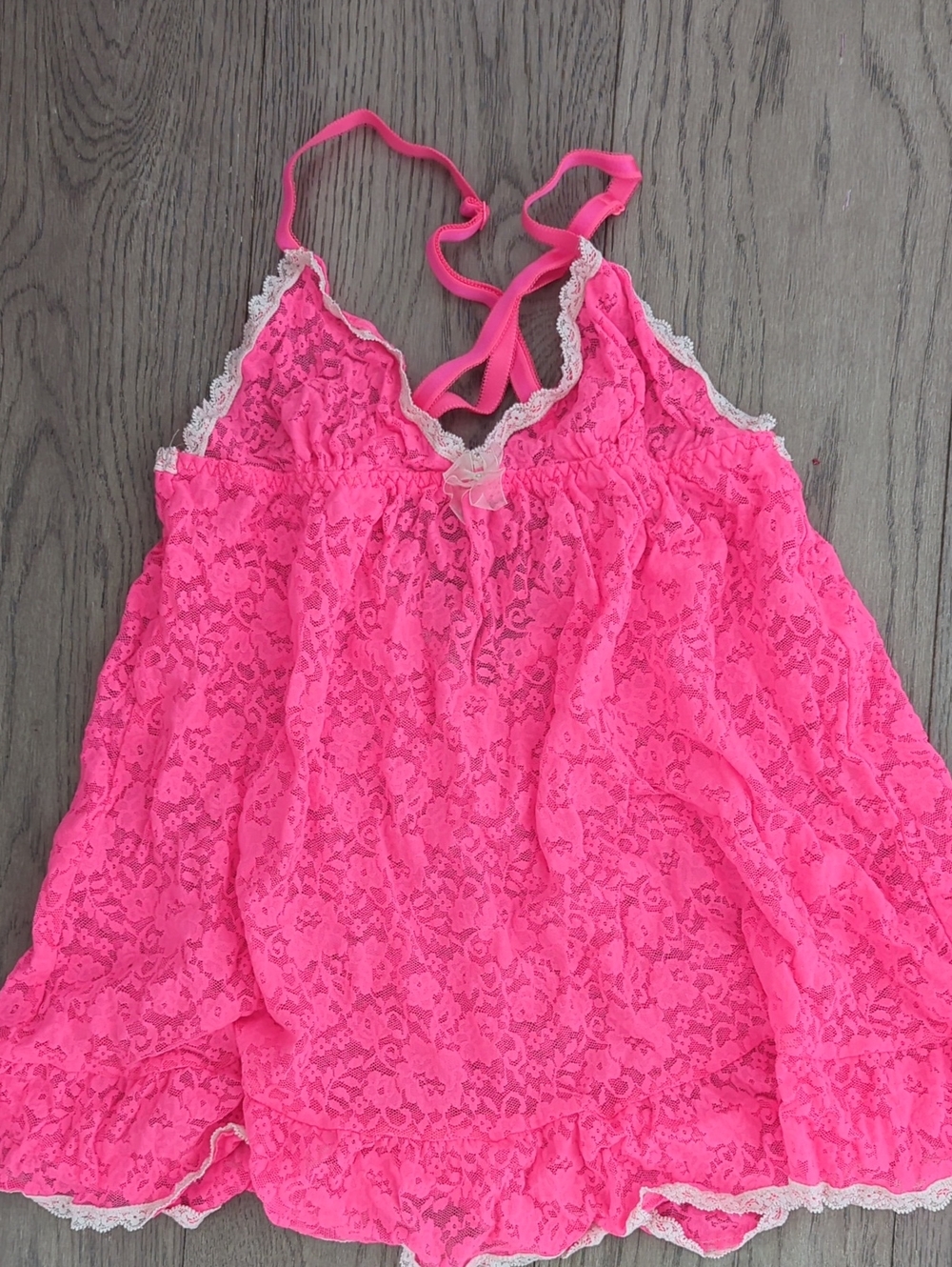 Victoria Secret Y2K Size S Neon Pink Lace Camisole Tank Top